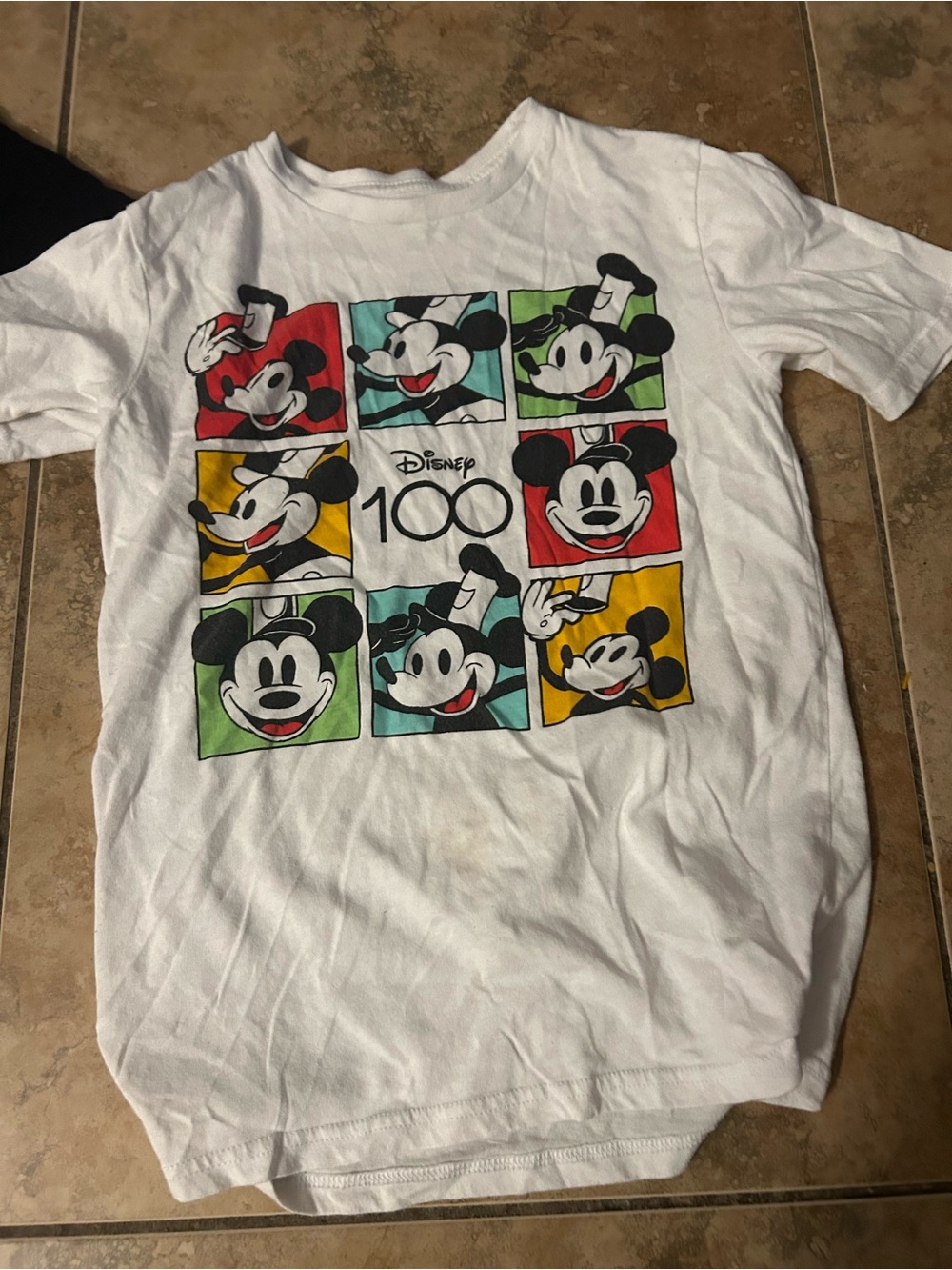 Disney White Mickey Mouse Multicolor Panel Graphic Tee